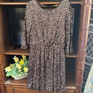 Alice & Olivia Brown With Bronze Sequin Fit & Flare Dress, L